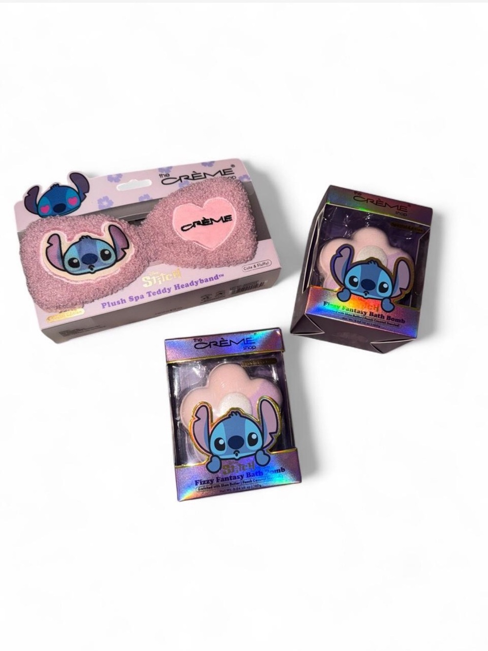 Crème Kids Pink Plush Spa Headband & Fizzy Bath Bomb Set